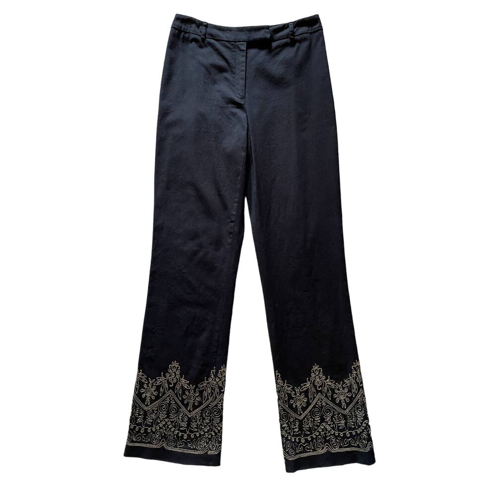 Vintage 90's Dana Buchman Black Pants with Gold Embroidery Size 6